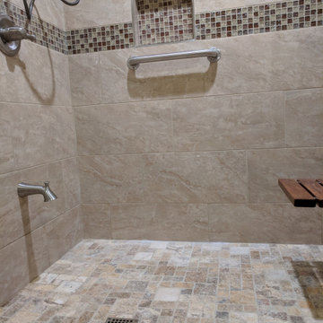 Accessible Walk-In Shower Remodel with Teak Fold-Down Bench & Grab Bars — Union