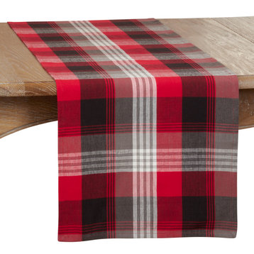 Plaid Design Cotton Table Runner, Red