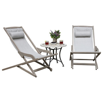 2-Piece Gray Wash Eucalyptus Swing Lounger Set With Spanish Marble Accent Table