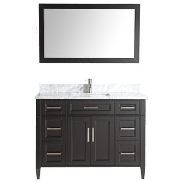 Vanity Set With Carrara Marble Top, 48", Espresso, Standard Mirror