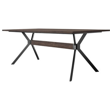 Rustic Dining Table, Geometric Metal Base With Rectangular Oak Top, Smoke