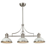 Elk Home - Chadwick 3-Light Island, Gloss White/Satin Nickel - The Chadwick Collection Reflects The Beauty Of Hand-Turned Craftsmanship Inspired By Early 20Th Century Lighting And Antiques That Have Surpassed The Test Of Time. This Robust Collection Features Detailing Appropriate For Classic Or Transitional Decors. White Glass Compliments The Various Finish Options Including Polished Nickel, Satin Nickel, And Antique Copper. Amber Glass Enriches The Oiled Bronze Finish.