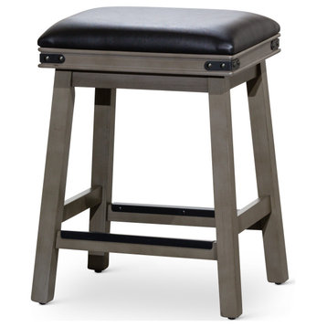 DTY Indoor Living Cortez 24" Bonded Leather Counter Stool, Weathered Gray, Black Leather