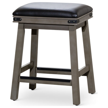 DTY Indoor Living Cortez 24" Bonded Leather Counter Stool, Weathered Gray, Black Leather