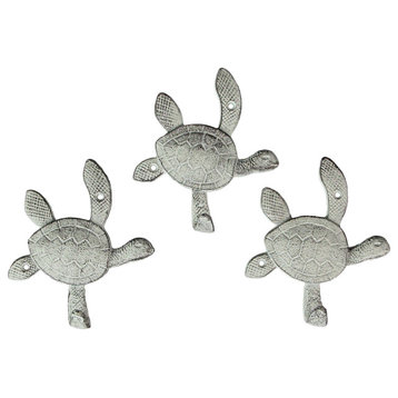 6 Inch Cast Iron Antique White Sea Turtle Wall Hook Towel Hanger Hat Rack Home