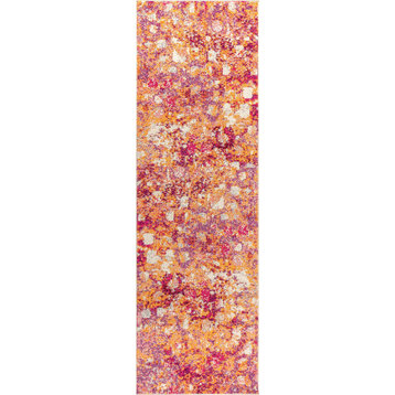 Contemporary POP Modern Abstract Area Rug, Pink/Orange, 2 X 8
