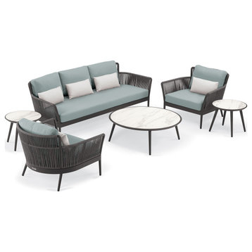 Nette 6-Piece Sofa and Tables Set, Carbon and Pewter, Seafoam and Salt, Ninja