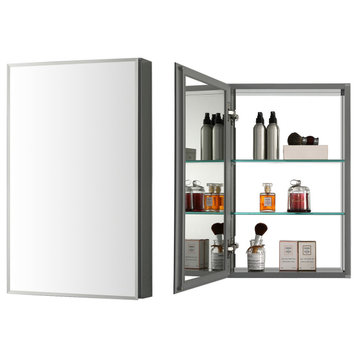 Aluminum Bathroom Medicine Cabinet, Recess Or Surface Mount, 15"x26"