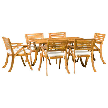 GDF Studio Baia 7-Piece Acacia Wood Outdoor Dining Set