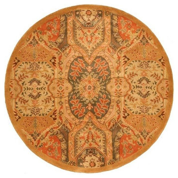 EORC Hand-tufted Wool Gold Traditional Oriental Piazza Rug, Round 7'9"x7'9"