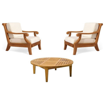 3-Piece Giva: 2 Sofa Lounge Arm Chair, Coffee Table w/ Natural Sunbrella Cushion