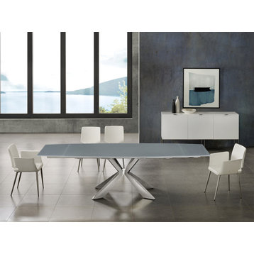 Icon Manual Dining Table with Stainless Base and Gray Top