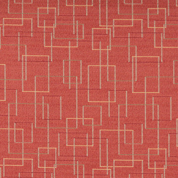 Orange Gold Green Geometric Squares Durable Upholstery Fabric By The Yard