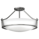 HInkley - Hinkley Hathaway Medium Semi-Flush Mount, Antique Nickel - Hathaway's striking design features a bold shade held in place by three intersecting, floating arms with unique forged uprights and ring detail for a modern style.