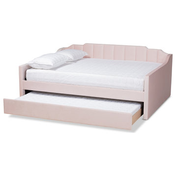Baxton Studio Lennon Pink Velvet Full Size Daybed with Trundle