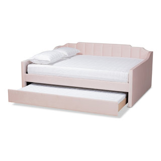 Baxton Studio Lennon Pink Velvet Full Size Daybed with Trundle