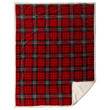Holiday Red Plaid Sherpa Throw Blanket, 54"x68"