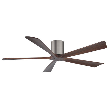 Irene-5H Flush Mounted Ceiling Fan, Brushed Pewter, Walnut Blades, 60"