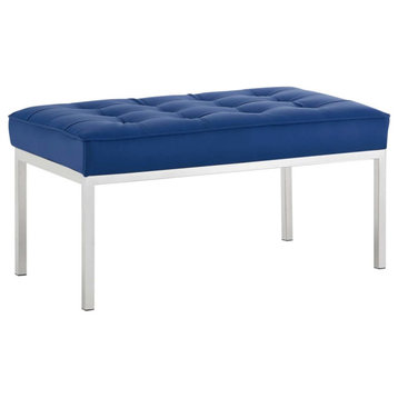 Fiona Navy Tufted Medium Upholstered Faux Leather Bench