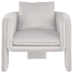 Meridian Furniture - Sloan Velvet Accent Chair, Cream - Position this elegantly eye-grabbing Sloan velvet accent chair wherever you need to inject sophistication and beauty into your room. This chair features sumptuously appointed soft cream velvet that covers every inch of its softly padded arms, seat, and back cushions, ensuring total bliss while you read or watch TV. A wooden frame adds durability to the design, and the addition of a special matching pillow on the back adds to the chair's overall comfort factor.