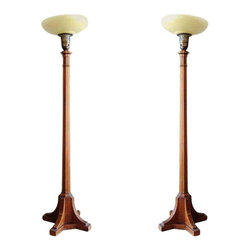 Art Deco Mahogany Torchiere Floor Lamp, Pair - Floor Lamps