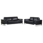 Luxuriant Furniture - Naples Contemporary Genuine Italian Leather 2-Piece Set, Black - Enjoy modern style and top-notch relaxation with this Naples Contemporary Black Genuine Italian Leather Sofa and Loveseat. The elegant design and exquisite cushioning provide perfect comfort that will keep you cozy, and the extra padded arms add the perfect finishing touch. Naples Contemporary Black Genuine Italian Leather Arm Sofa and Loveseat will transform your living room with its modern design. With a slick Black Genuine Italian Leather, cushy back, glitzy off chrome accent legs, this Sofa and Loveseat seamlessly blends trendy with class, utterly transforming any decor.