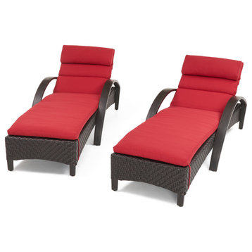 Barcelo 2 Piece Aluminum Outdoor Patio Chaise Lounges, Sunset Red