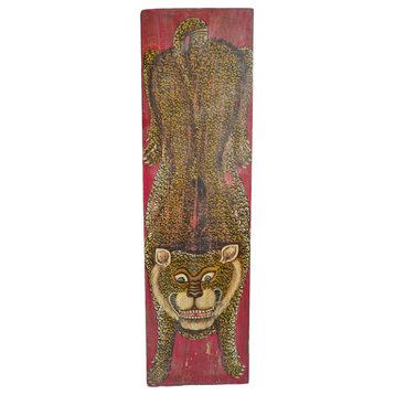 Consigned Painted Wood Leopard Panel 1