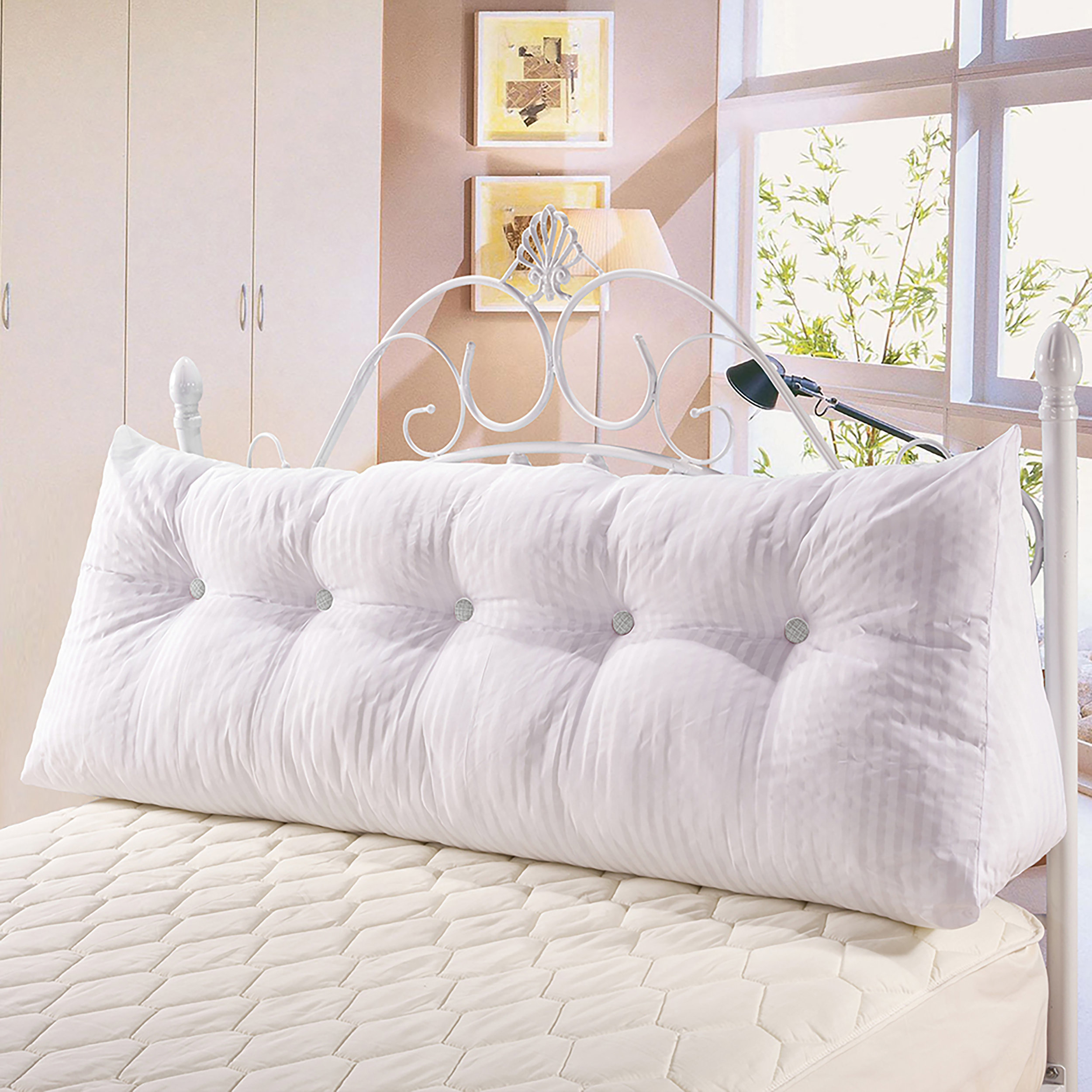 Bed Rest Reading Wedge Pillow for Headboard Daybed Dorm Light Gray Linen Blend, 39x20x8