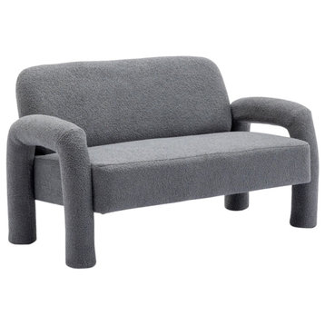 SEYNAR Modern Sherpa Boucle Love seat ,Upholstered Living Room 2-Seater Sofa, Gray