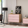 Rockefeller Dresser and Nightstand, 2-Piece Set, Nature and Rose Pink