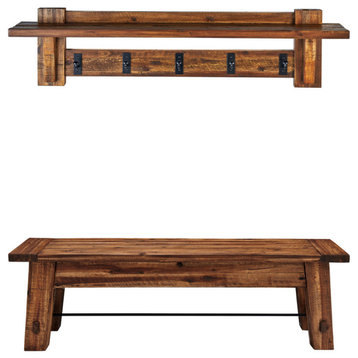 Durango 60" Industrial Wood Coat Hook Shelf and Bench Set