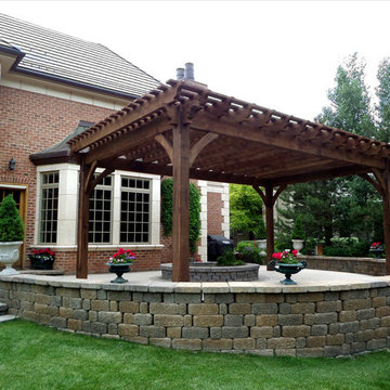 Traditional Home Adds Comfortable Timber Frame Pergola Shade