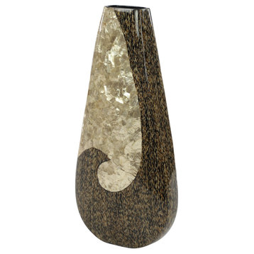 Gold Capiz Shell and Vervain Inlay Resin Drop Vase, 19.5"