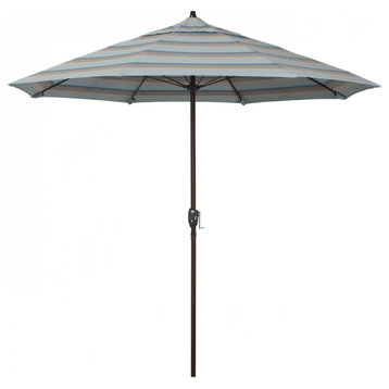 7.5' Patio Umbrella Bronze Pole Fiberglass Ribs Auto Tilt Sunbrella, Gateway Mist