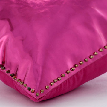 Pink Metallic Spikes 18"x18" Faux Leather Pillow Covers, Hot Pink & Gold Spikes