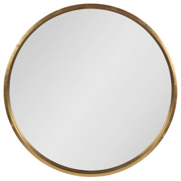 Travis Round Wood Accent Wall Mirror , Gold 31.5 Diameter