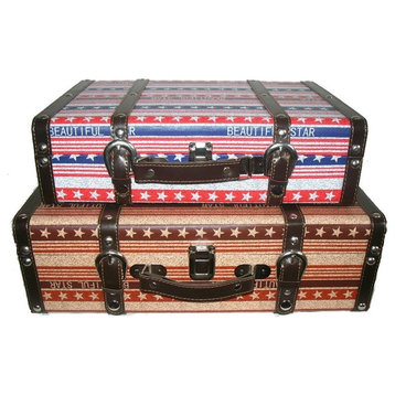 Vintage-Style Beautiful Star Decorative Luggage Trunks, Set of 2