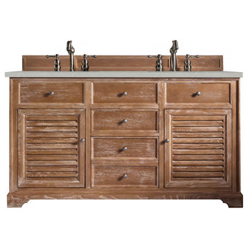 Savannah 60" Double Vanity Cabinet, Driftwood,, 3 Cm Eternal Serena Quartz Top