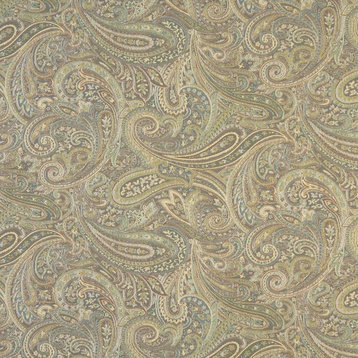 Brown Blue And Green Paisley Contemporary Upholstery Grade Fabric By The Yard