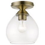 Livex Lighting - Catania 1 Light Antique Brass Semi-Flush - The Catania single light semi flush suspends simply and will adapt well in the hallway, bathroom, kitchen, small bedroom or by an entrance tastefully elevating your style. It is shown in an antique brass finish with clear glass.