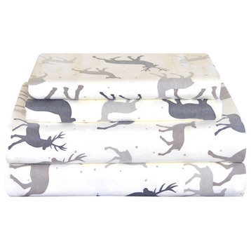 Pointehaven 170 Flannel Sheet Set, Autumn Deer, Twin Xl