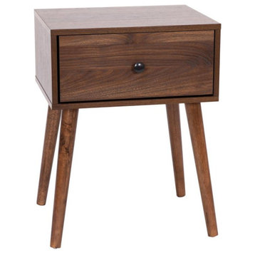 Hatfield One Drawer Wood Nightstand, Side Accent or End Table-Dark Walnut