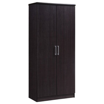Hodedah 2 Door Wooded Armoire with 4 Shelves in Chocolate Finish