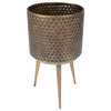Textured Metal Bins/Plant Buckets, Set of 3, Burnished Gold