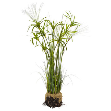 Papyrus Plant With Faux Soil Arrangement, Green