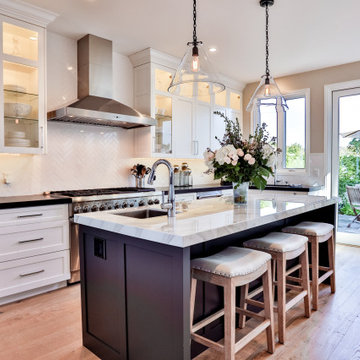 Custom handcrafted kitchen cabinetry, white painted shaker style coastal design