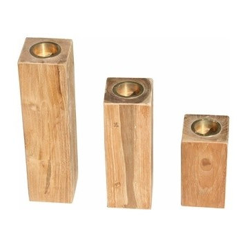 Recycled Teak Wood Candleholder, 3-Piece Set