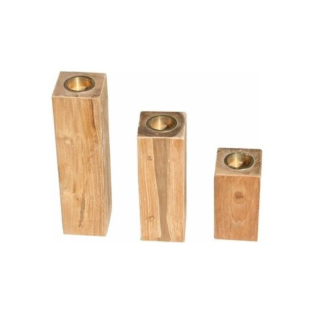 Recycled Teak Wood Candleholder, 3-Piece Set