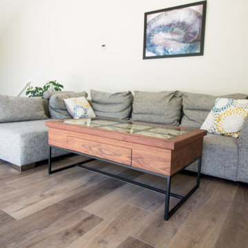 REAS WALNUT, CORK AND STEEL COFFEE TABLE